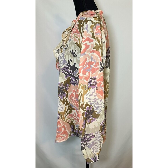 Lauren Ralph Lauren Multi Floral Sheer Ruffle Long Sleeve Blouse Top Women's PM - Picture 2 of 12